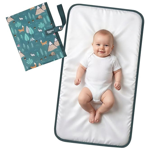 Portable Diaper Changing Pad for Baby - Waterproof Compact Changing Mat with Wrist Strap - Wipeable Travel Changing Pad for Diaper Bag - Gifts for Baby Shower by PHOEBUS BABY(Woods)