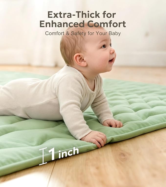 Mallify Soft Thicker Baby Mat for Floor 71"x59", Extra Large Baby Play Mat, Non-Slip Playpen Mat, Easy to Clean & Portable Playmat, Crawling Mat for Babies Toddlers, Activity Mat, Green