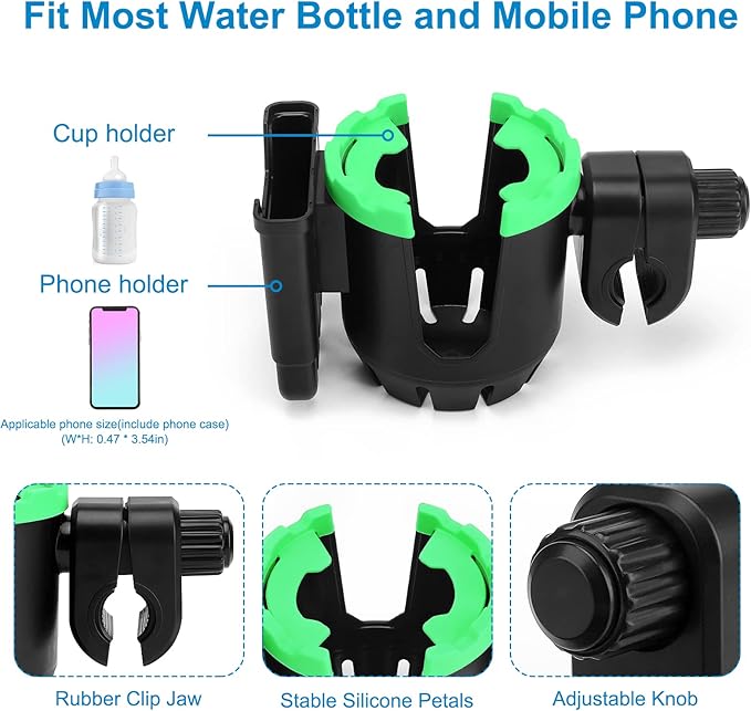 Accmor Stroller Cup Holder with Phone Holder, Universal Cup Holder, 2-in-1 Cup Phone Holder for Stroller, Bike, Walker, Wheelchair