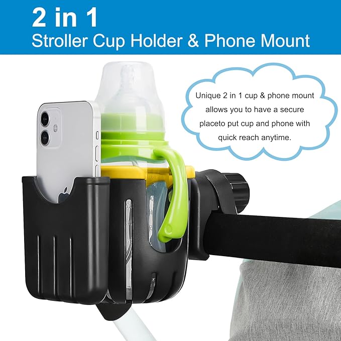 Accmor Stroller Cup Holder with Phone Holder, Universal Cup Holder, 2-in-1 Cup Phone Holder for Stroller, Bike, Walker, Wheelchair