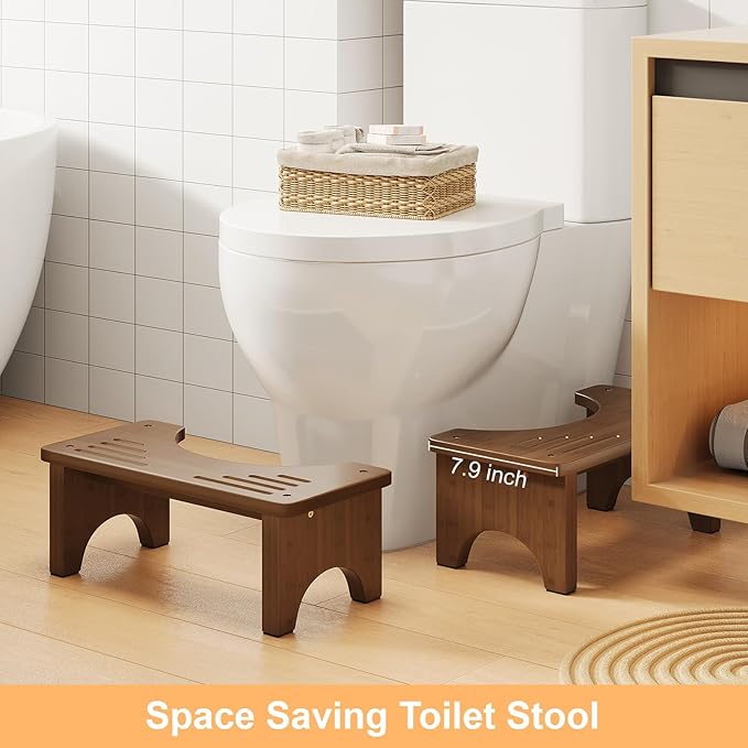 Uaniar 2 Pack Wood Squatting Potty Stool for Adults, Bamboo Toilet Stool Squat Adult, 6.7" Solid Wood Poop Step Stools for Bathroom, Non-Slip Toilet Foot Stools, Brown