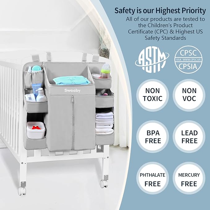 Sweeby Diaper Organizer for Changing Table and Crib - Nursery Diaper Stacker Hanging Caddy for Baby Essentials