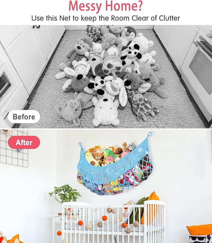Stuffed Animal Hammock - Extra Large 56'' Long, Stuffed Animal Storage, stuffed animal Holder net, Hammock Large, Storage Hanging Organizer - Blue