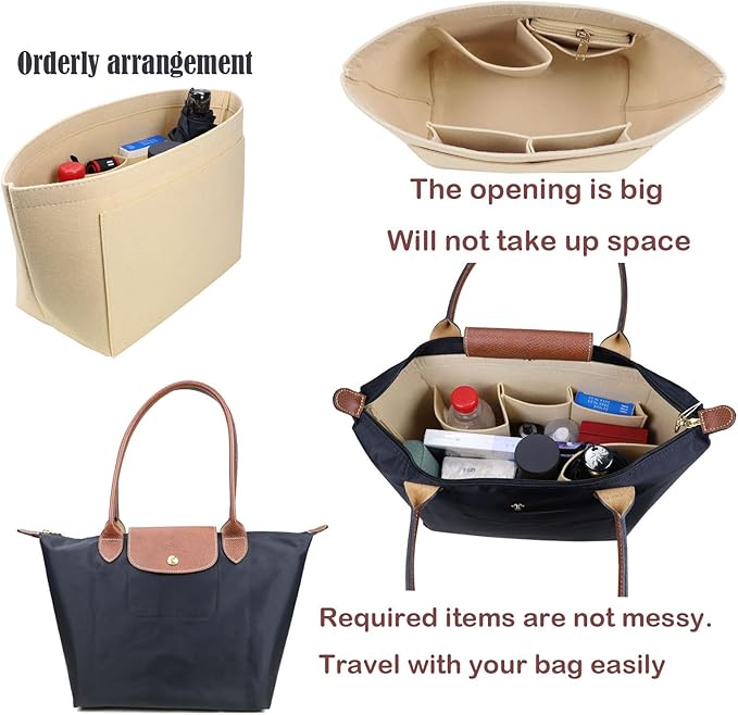 Lckaey Purse Organizer Insert for Longchamp, Premium Felt Long Champ Le Pliage Handbag Organizer Large beige