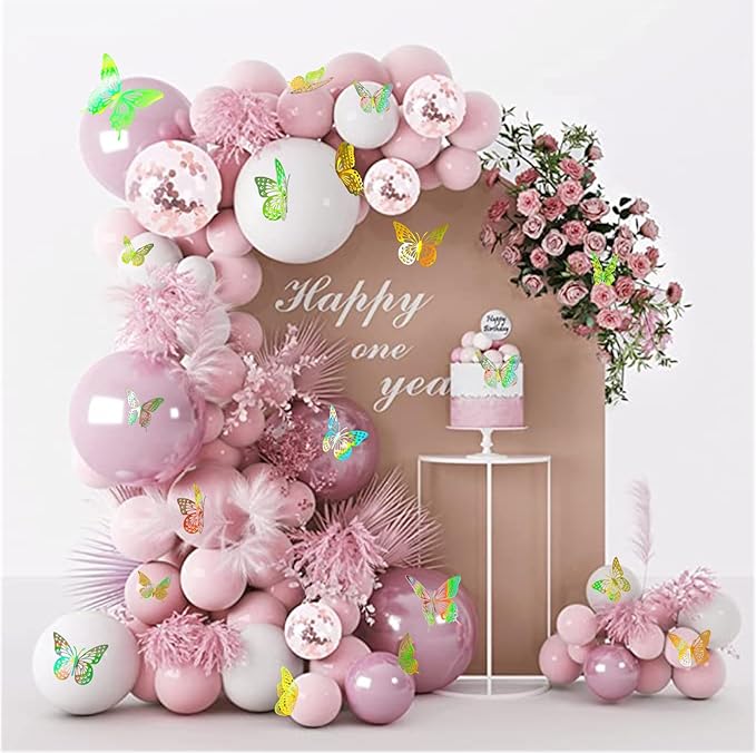 JOSDIOX 3D Laser Gold Butterfly Wall Stickers - 48 Pcs with 4 Styles & 3 Sizes, Removable Decor for Party Birthday Wedding Cake Balloon Decoration (48 Laser Gold)