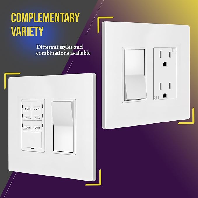 ENERLITES Screwless Decorator Wall Plates Child Safe Outlet Covers, Gloss Finish, Mid-Size 2-Gang 4.88" H x 4.92" L, Unbreakable Polycarbonate Thermoplastic, SI8832M-W-5PCS, White