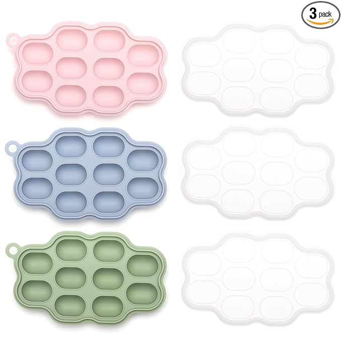 Silicone Nibble Freezer Tray (3 Pack), Kingkam Baby Breastmilk Popsicle Molds, Baby Fruit Feeder Teether Tray, Breast Milk Teether Pop Maker for Homemade Baby Food