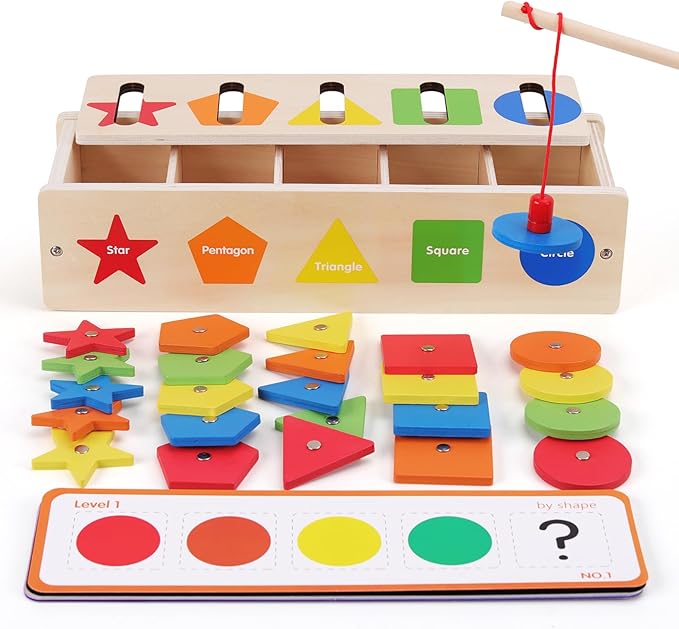 AISHUN Montessori for Toddlers, Magnetic Color Shape Sorting Matching Box,Early Learning Toys,Wooden Educational Toy, Fine Motor Skills Toys for Boys Girls (Blue)