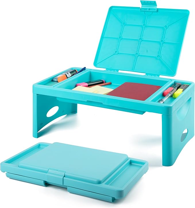 Loddie Doddie Foldable Lap Desk - Teal Blue, 9.75 x 12 in - Portable Desk & Lap Table with Storage Pocket - Table for Bed & Laptop Bed Tray - Car Seat Tray for Kids Travel