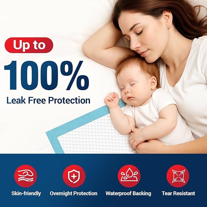 Tear-Resistant Disposable Bed Pads 30" x 36" 100 Count Absorbent Underpads, Chux Thicker Extra Large Incontinence Bed Pads, Pee Pads for Adults, Kids, Elderly, Pets