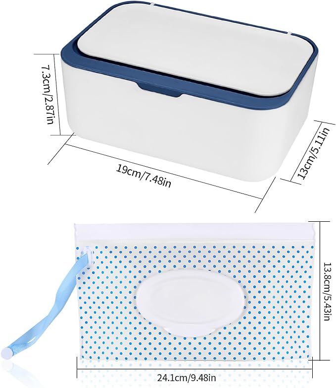 Wet Wipes Dispenser Box, Napkin Storage Holder Container Box, Dustproof Toilet Tissue Paper Box with Lid, Baby Wipes Dispenser for Home Office Desk, with a Mask Storage Organizer Case Box (Blue)