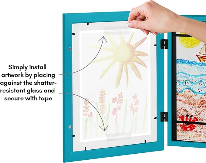 Americanflat Kids Artwork Frame Changeable (Aquamarine) - Magnetic Door Holds 100 Art Pieces - 8.5x11 Letter Size Display with Mat or 10x12.5 Without Mat - My Mini Masterpiece