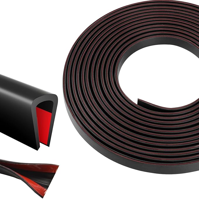 Silicone Edge Trim Self-Adhesive U Channel Silicone Edge Trim Edge Protector for Sheet Metal (Black, Fit 1/4" - L 10')