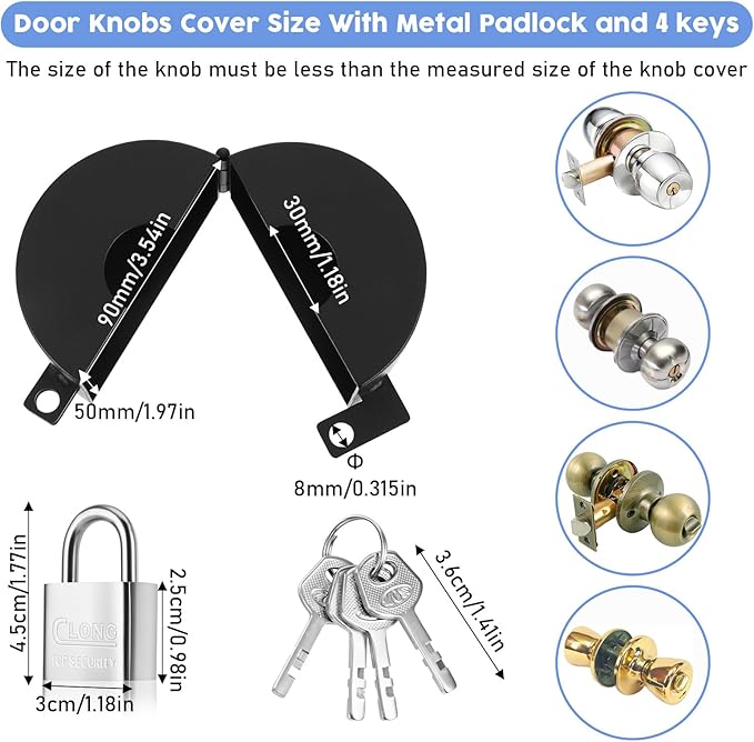simarro Door Knob Lock Out Device, Door Handle Lock Cover with Padlock and Keys, Prevents Turning of Door Knob and Entering Keyholes for Covering Door Handles Faucets Valves(Black)