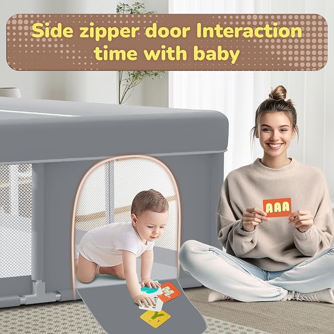 besuhot Extra Large Baby Playpen 74x 50 Inch Playpen for Babies and Toddlers with Anti-Slip Suckers and Zipper Gate, Safety Baby Activity Center for Indoor & Outdoor