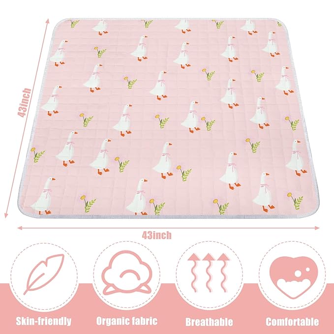 Funtery 43 x 43 Inch Baby Playmat Portable Crawling Washable Foldable Tummy Time Non Slip Baby Floor Large Playpen Mat for Infants Toddlers Floor Playpen Activity (Goose)