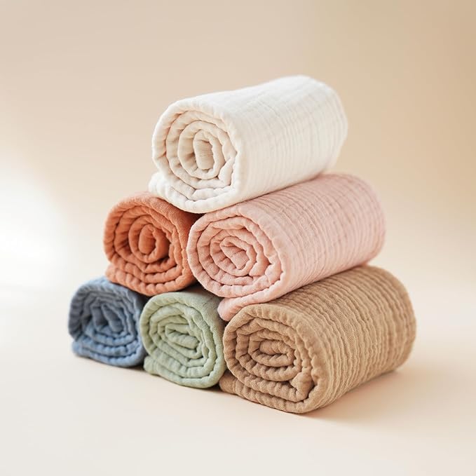 Konssy Muslin Baby Burp Cloths 6 Pack, Soft Absorbent 100% Cotton Burping Clothes for Newborns, Baby Boys and Girls, Unisex