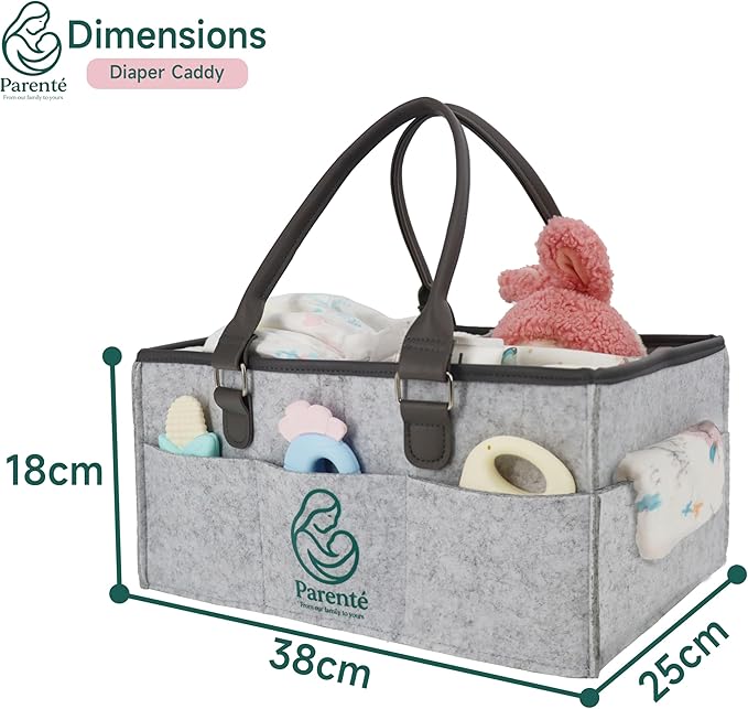 Parenté Diaper Caddy Organizer—Portable Baby Caddy for Baby Stuff, Newborn Essentials Must-Haves, Caddy Organizer with Handle, Ideal Baby Shower Gifts, Nursery Storage Basket for Diapers & Wipes