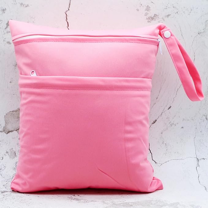 Asenappy 2pcs Cloth Diaper Wet Dry Bags Waterproof Reusable with Two Zippered Pockets Travel Beach Pool Daycare Soiled Baby Items Yoga Gym Bag for Swimsuits or Wet Clothes (3036-2-pinkmint)