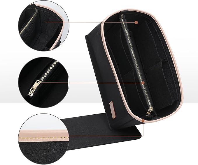 Doxo Purse Organizer Insert & Base Shaper 2pc Set, Felt Handbag Bag Fit LV Speedy Neverfull (L-Black)