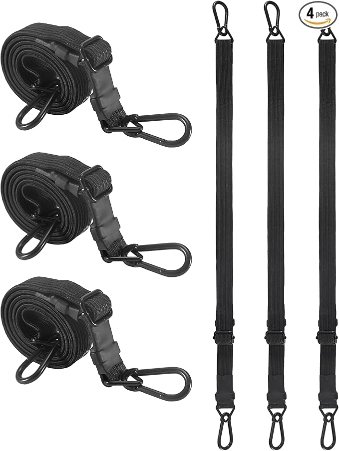 48 Inch Adjustable Carabiner Bungee Cords with 190 Lbs Max Break Strength - Adjust from 28" to 48" - Heavy Duty Flat Carabiner Bungee Straps with Upgraded Hooks for Tents, Cargo, Luggage, etc (4 Pcs)