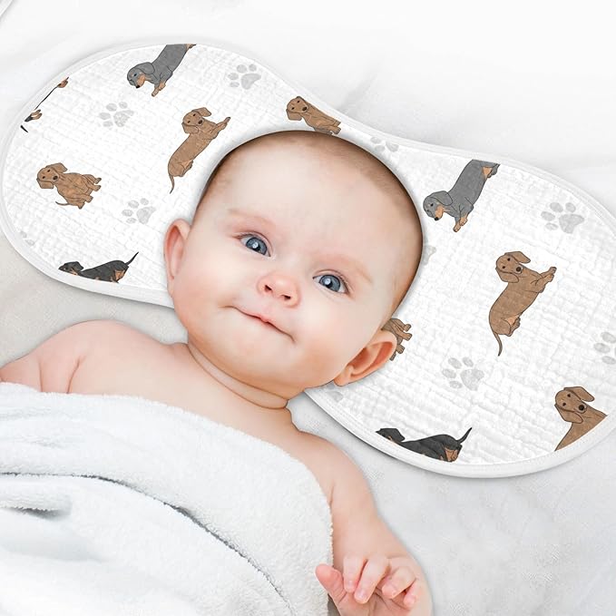 Qinllo 1 Pack Muslin Burp Cloths Dachshund Dogs Paw White Cotton Baby Burp Cloths Ultra Absorbent and Soft Thick Burping Cloth for Newborn Boys Girls 22x11 Inch