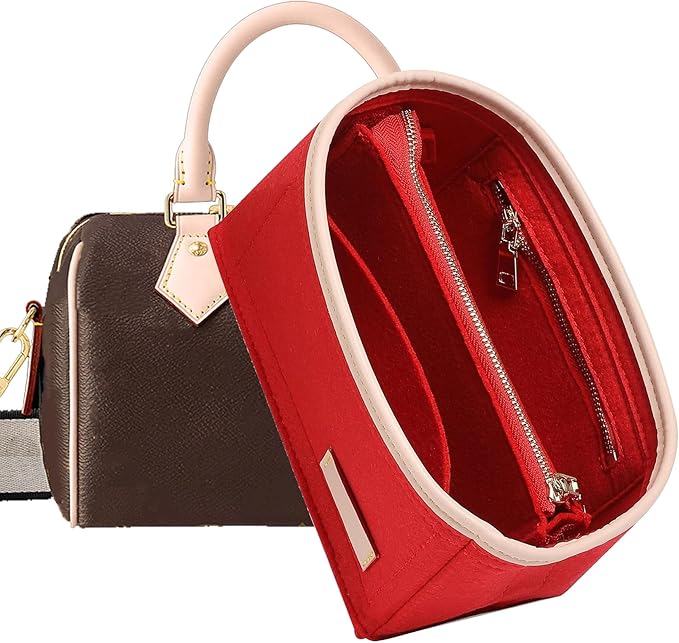 Doxo Purse Organizer Insert, Bag Organizer for Tote & Handbags, Bag in Bag, Perfect for LV Speedy 20, Alma BB, Petit Noe and More (Red,Small)