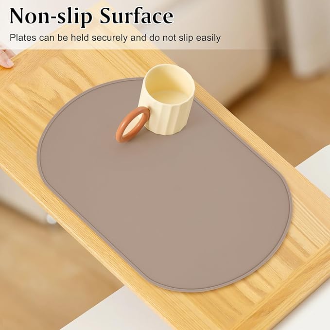 yuuzue Silicone Placemat Set of 6, Heat Resistant Placemats for Dinning Table, Reusable Portable Kids Baby Placemats, Waterproof Stain-Proof Toddler Food Mats, Easy to Clean Silicone Mat Oval Placemat