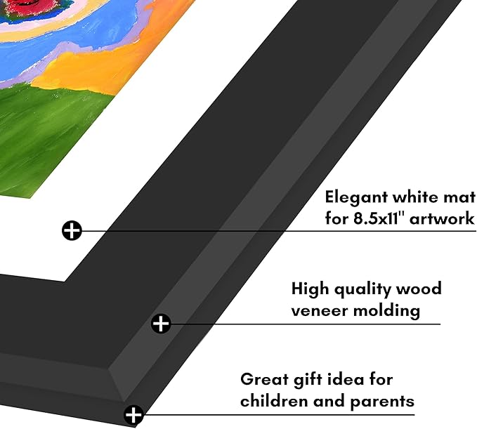 Americanflat Kids Artwork Frame Changeable (Black) - Magnetic Door Holds 100 Art Pieces - 8.5x11 Letter Size Display with Mat or 10x12.5 Without Mat - My Mini Masterpiece