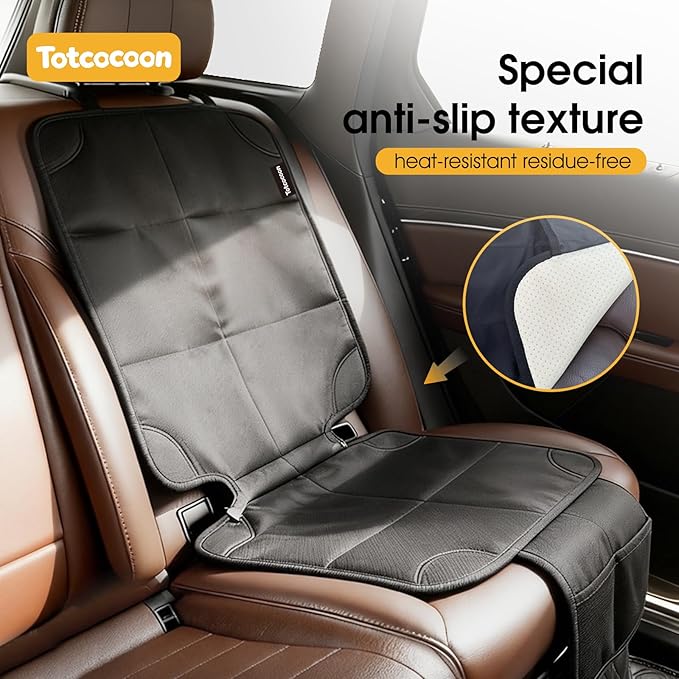 Car Seat Protector 2-Pack with Custom Zipper Storage Bag — Thickest Padding Seat Cushion Mat, 600D Oxford Waterproof Fabric, Non-Slip Backing, Mesh Pockets