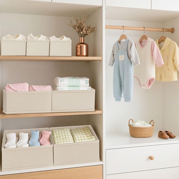 Dorisun Drawer Organizer Clothes - Dresser Organizer for Baby Clothes, Underwear, Sock - Nursery Organization - Foldable Closet Organizatio Dividers for Bra, Belt, Tie (Beige, 8 Pack)