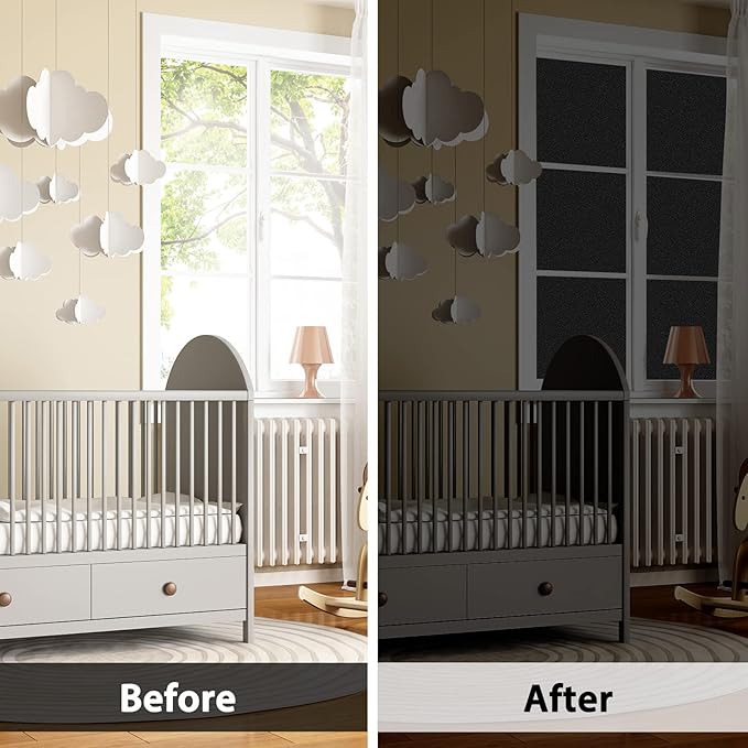 Shackcom Total Blackout Window Film: 100% Light Sun Blocking with Heat Resistant White Side - Room Darkening, Static Cling Film for Privacy & Day Sleep - No Residue, Anti UV Removable(17.5 X 78.7inch)