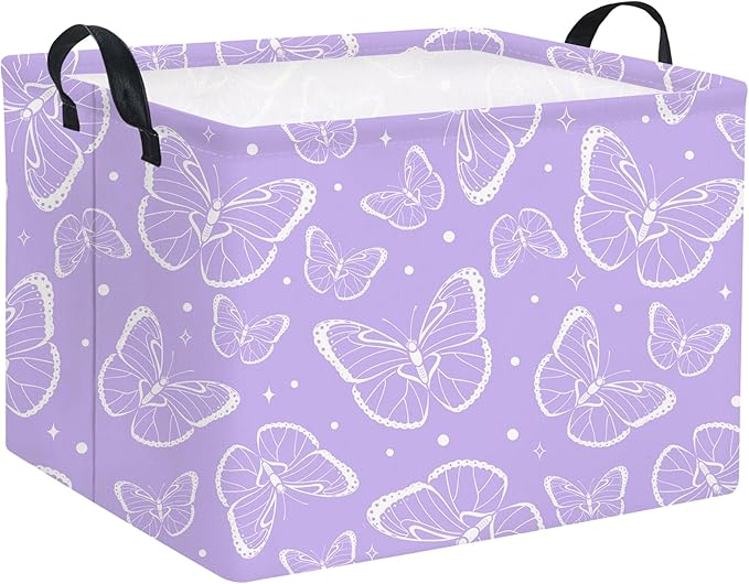 TIBAOLOVER Rectangular Kids Storage Basket Baby Storage Basket with Handles for Home Kitchen Girls Cute Toy Storage Bin Organizer Shelf Book Room Decor(Purple Butterfly)