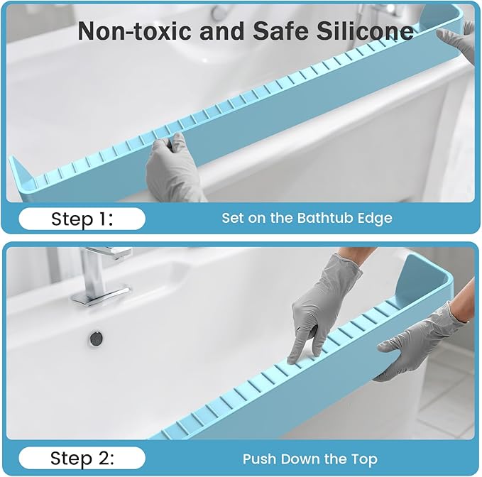 Bathtub Splash Guard PlayPad Shelf Area with Strong Suction Cups, Toy Tray Caddy Holder Storage Over Tub, Bathtub Ledge Guard, No Mess Water, Splash Protection Water Barrier for Bathroom-Blue