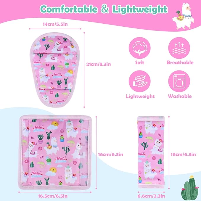 3 Pcs Car Seat Stroller Straps Pads for Baby, Newborn Soft Shoulder Strap and Crotch Covers, Universal Shoulder Straps Pads for Car Seat, Pushchair, High Chair (Pink Alpaca)