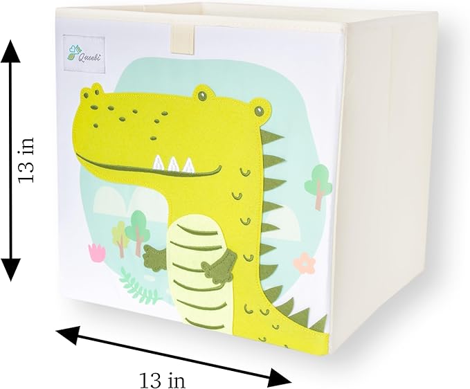 Queebi Crocodile Storage Cube- Organizer for Nursery, Playroom, Bedroom, Closet. Foldable Box 13x13x13 inches. Children's Toy Box, Diaper Caddy, Clothing Basket, Book Bin, Baby Essentials & Kids Gift