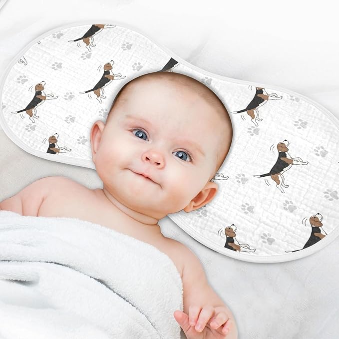 Qinllo 2 Pack Muslin Burp Cloths Beagle Paw Print White Cotton Baby Burp Cloths Ultra Absorbent Burping Cloth Soft Spit Up Rags for Baby Boys Girls 22x11 Inch