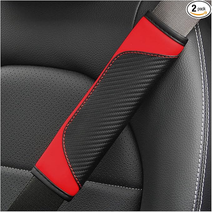 AUCELI 2PCS Car Seat Belt Cover, Carbon Fiber Seatbelt Shoulder Strap Covers, Breathable Leather Soft Harness Pad Protect Your Neck and Shoulder Compatible with Cars