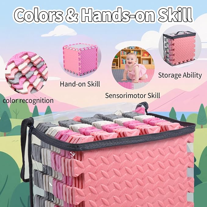 Coolcandy Baby Foam Play Mat 16Pcs with Edge Strips, 4 Colors Interlocking Floor Tiles, 0.4″ Thickened Non-Slip Puzzle Floor Mat for Infants Toddlers Playroom & Daycare