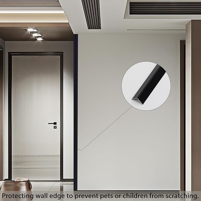 Aluminum Corner Guards, Peel and Stick L-Shaped Molding Trim for Wall Table Door Frame Protection and Decoration (Matte Black, 3Pcs x 2.9ft x 0.8in)
