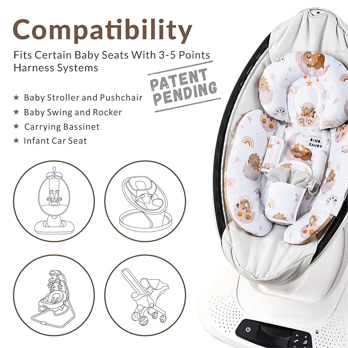Generic Infant Car Seat Insert Compatible with Mamaroo Swing & Graco Swing and Infant Car Seat, Newborn Insert Baby Head Body Support, Reversible Design, Breathable Soft Fabric, 1Pcs - Dinosaur