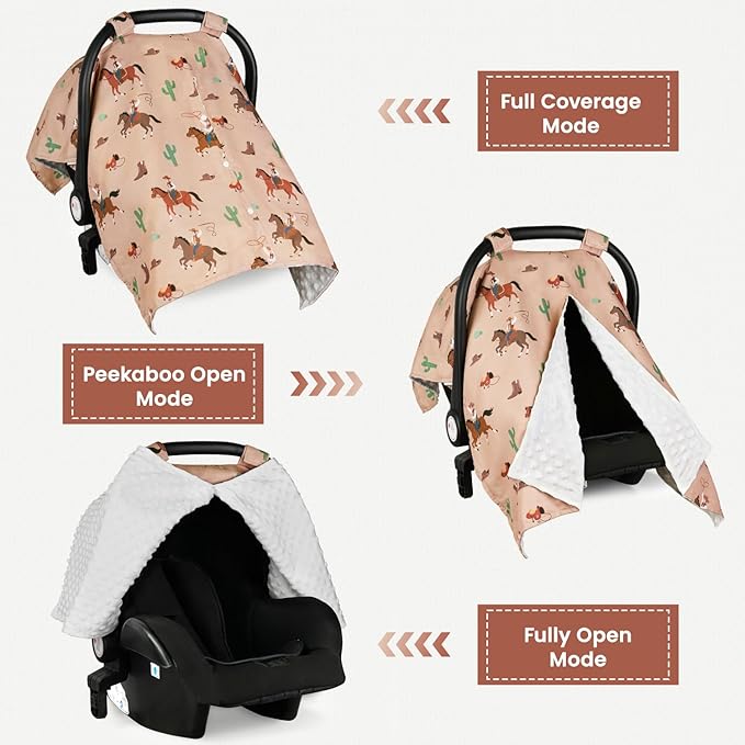 Rquite Car Seat Cover Baby, Carseat Covers Baby Girl, Winter Infant Car Seat Cover, Warm Minky Car Seat Canopy, Baby Carrier Cover with Peekaboo Opening, Multi Use Nursing Cover & Toddler Blanket