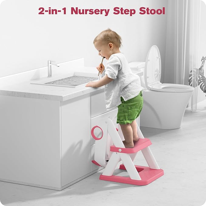 Potty Training Seat, Upgrade Toddler Toilet Seat for Kids Boys Girls, 2 in 1 Potty Training Toilet for Kids, Splash Guard Anti-Slip Pad Step Stool(Bright Pink)