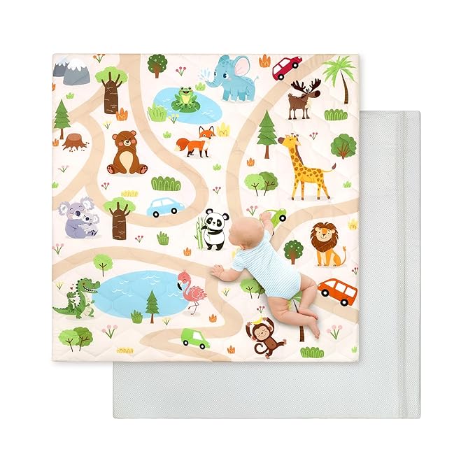 Baby Play Mat Toddler Playpen Mat 50 x 50 inch, Removable-Washable Cover,Extra Thick Foam Padding,Non-Slip Crawling Cushion for Infants, Toddlers & Babies Tummy Playing Time