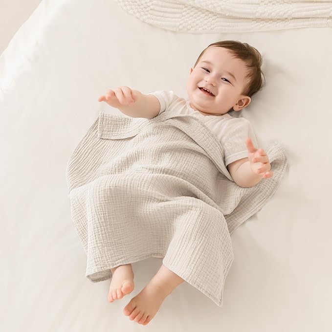 Susurration Muslin Burp Cloths Baby Washcloths 5 Pack, 100% Cotton Large 23.6 * 23.6 inch Extra Soft and Absorbent Baby Burp Cloths, Baby Essentials Gifts Registry-Brown&Green