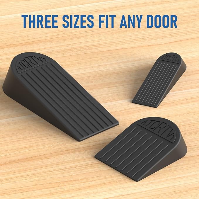 Rubber Extra Large Door Stoppers - 2 Pack Black 1.9 Inches Big Door Stopper Wedge for Bottom of Doorstops,Door Stop for Heavy Duty Doors for Commercial & Home with Self Adhesive Holder