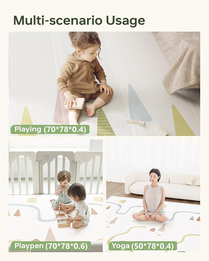 BG-BABYGO Baby Play Mat, Foldable&Waterproof Baby Play Mat for Floor, Reversible Foam Playmats for Babies Boy and Toddlers Infants, Edge Reinforcement Crawling Mat for Indoor&Outdoor&Travel(50*77*0.4)