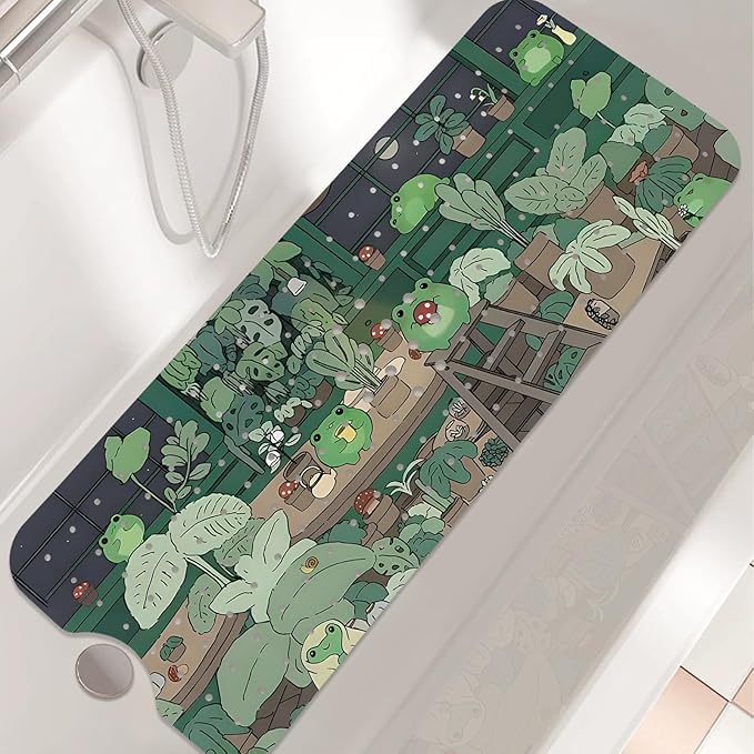 Non Slip Bathtub Mat, Frog Bath Mat for Tub, Extra Long Bathtub Mat Shower Mat with Suction Cups and Drain Holes for Elderly Kids Toddler Baby 40 X 16 Inch