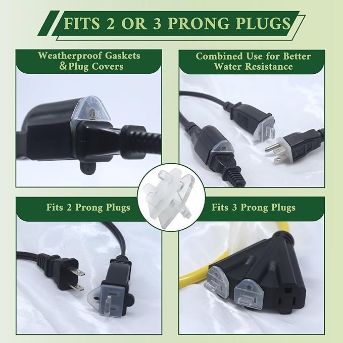 10 Pack Outdoor Plug Protector Waterproof Soft Silicone Waterproof Pad and ABS Plug Cover Constitute Christmas Light Installation, Extension Cords, Stop GFCI