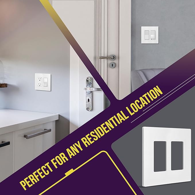ENERLITES Screwless Decorator Wall Plates Child Safe Outlet Covers, Gloss Finish, Mid-Size 2-Gang 4.88" H x 4.92" L, Unbreakable Polycarbonate Thermoplastic, SI8832M-W-5PCS, White